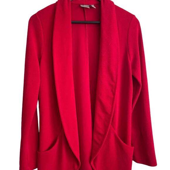 Chicos Women Cardigan M Red Open Front Stretch Jacket Career Office Travel Event - Picture 8 of 12